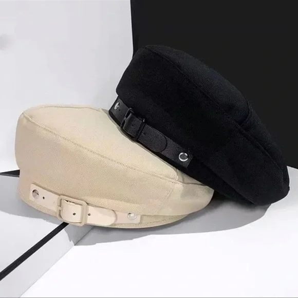 Custom Beret Hat Buckle Cap, Black Camellia flower - Picture 4 of 7